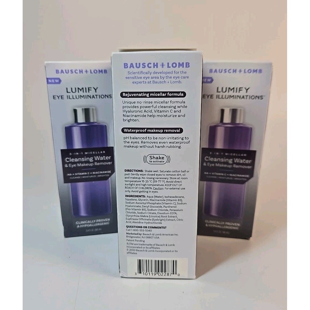 3 Pack: Bausch + Lomb Lumify 3 in 1 Micellar Cleansing Water 5.4oz ea - Picture 3 of 4